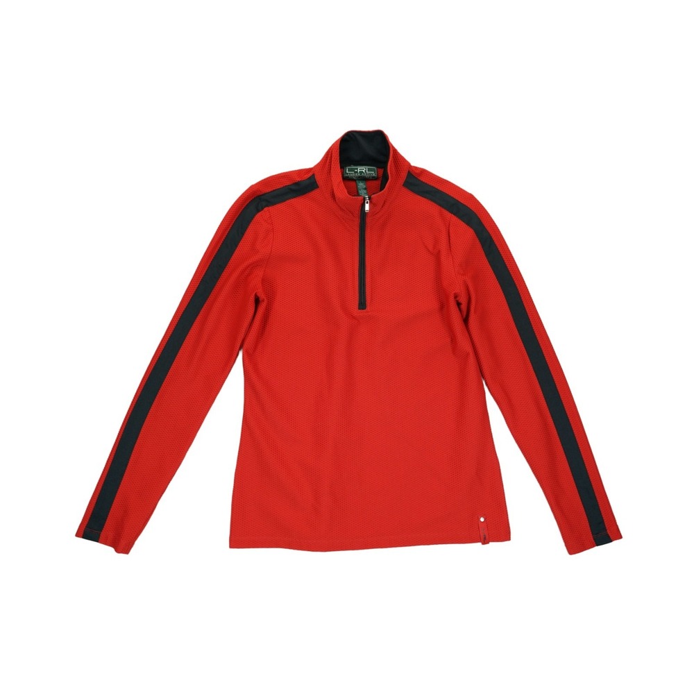 Lauren Ralph Lauren Active L-RL Red Waffle Knit 1/4 Zip Pullover Size Large EUC